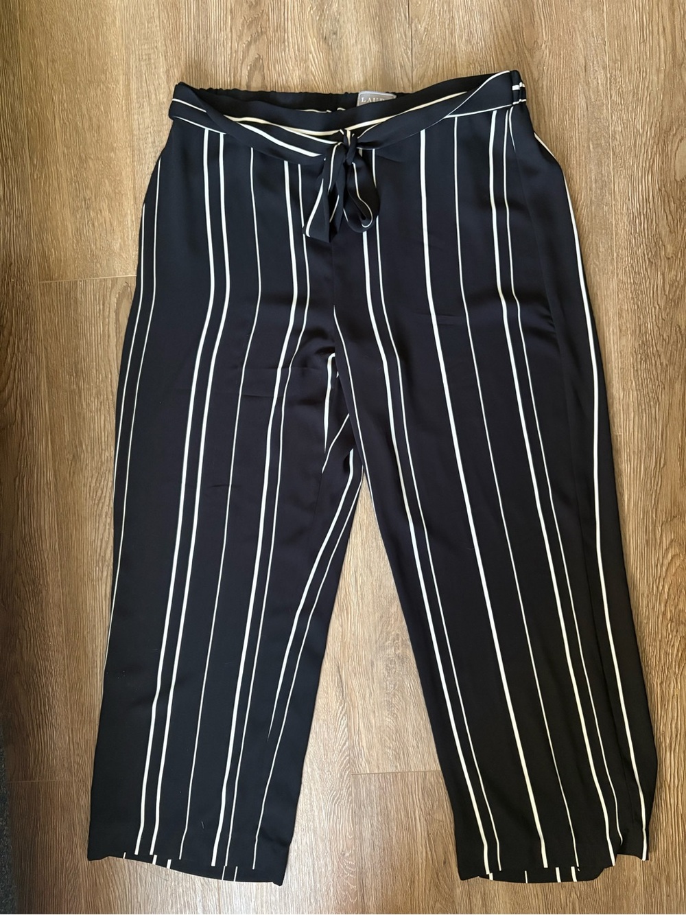 Laura Black Pants with White Vertical Stripes